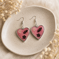 Handmade Pink Botanical Heart Earrings | Pressed Flower Resin Heart Dangle Earrings