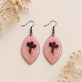 Handmade Blush Pink Botanical Leaf Earrings | Pressed Flower Resin Statement Earrings