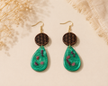 Handmade Emerald Botanical Teardrop Earrings | Pressed Flower Resin & Wood Statement Earrings